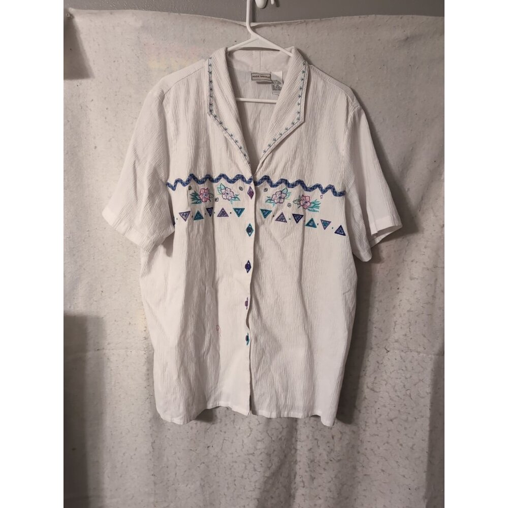 Napa Valley White Embroidered Button Up Blouse Vintage Plus Size 2X